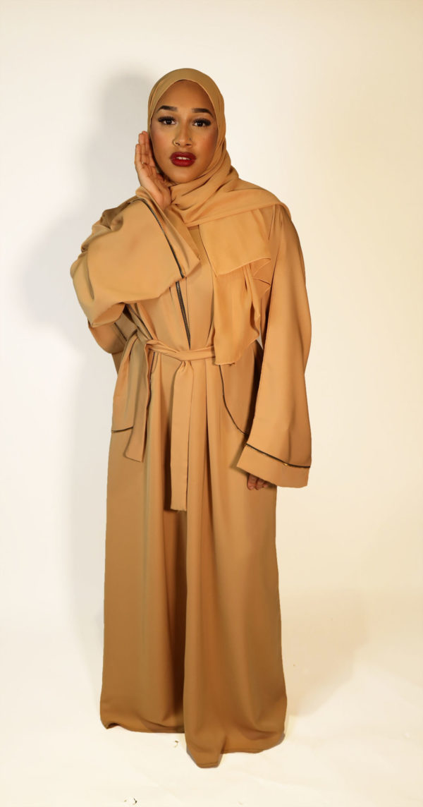 Amani’s Gold With Lined Zip Open Abaya Jacket Style UK 2