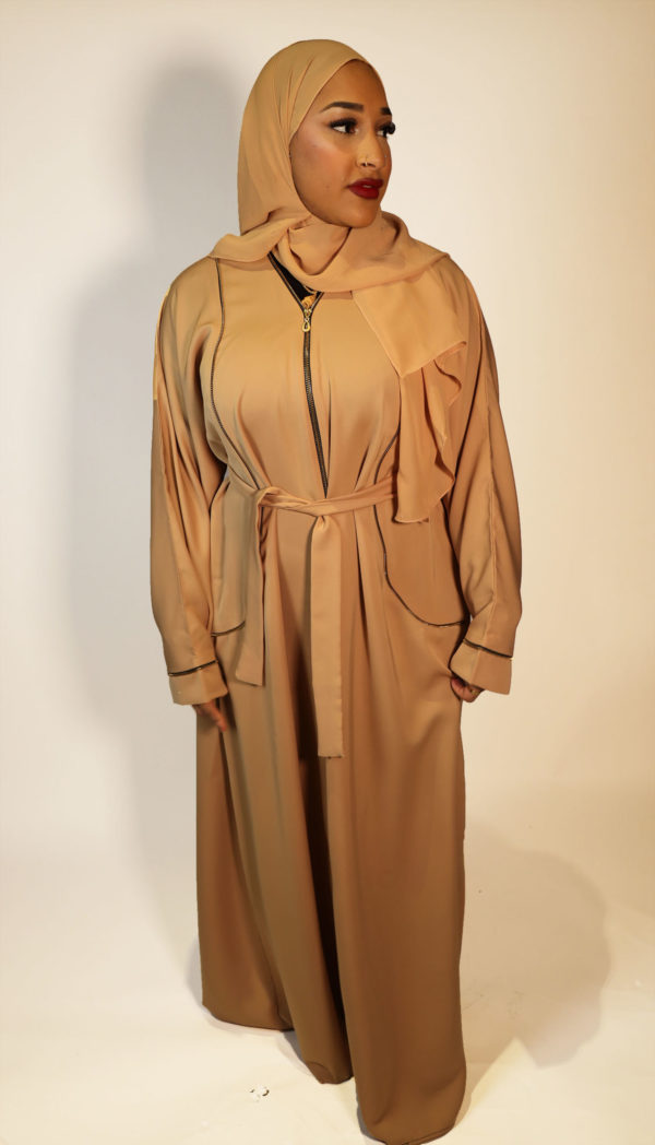 Amani’s Gold With Lined Zip Open Abaya Jacket Style UK 2