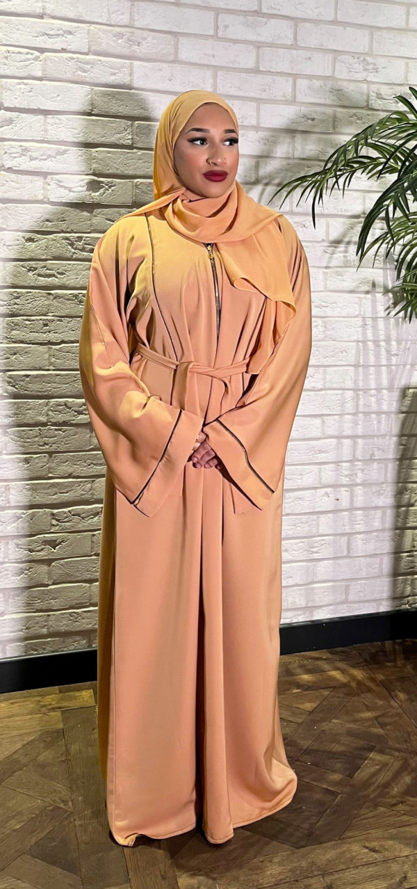 Amani’s Gold With Lined Zip Open Abaya Jacket Style UK 2