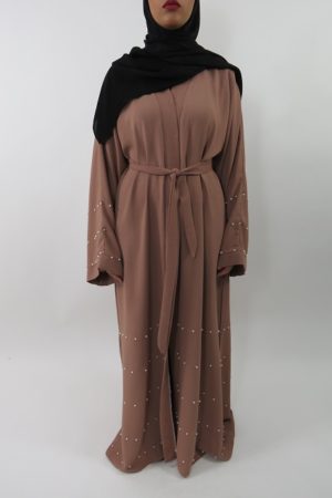 Amanis-Light-Brown-Designer-Open-Abaya-Style-With-Beads-UK-1