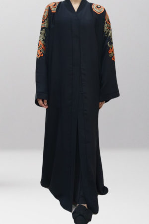 BLACK AND ORANGE ABAYA 1