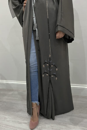 AMANI'S FOSSIL GRAY EMBELLISHED OPEN ABAYA 1