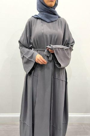 AMANI'S PIGEON GRAY TWO-PIECE OPEN ABAYA 1