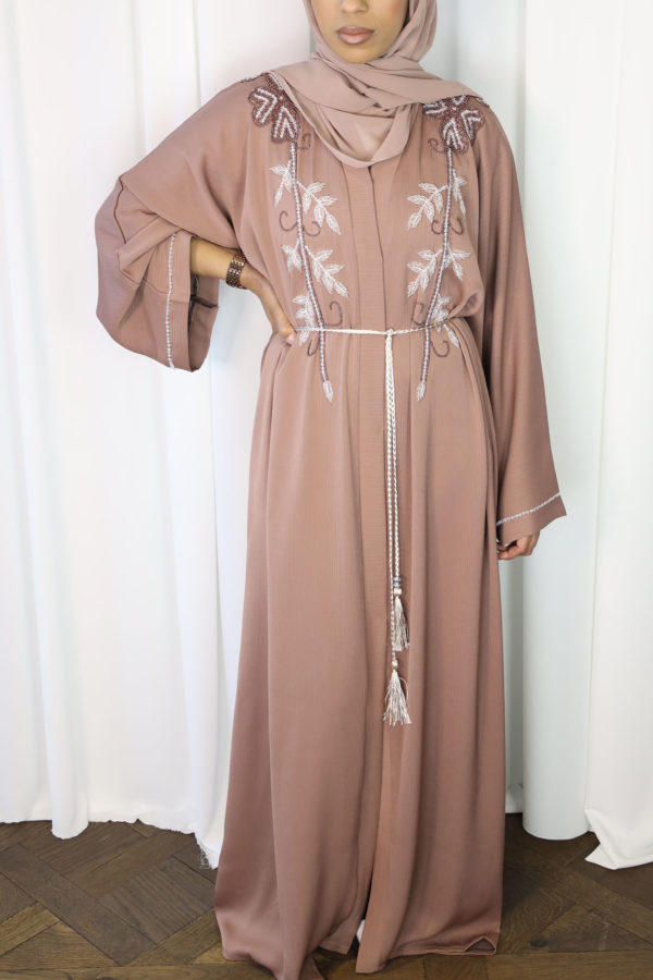 AMANI'S FRENCH ROSE EMBELLISHED OPEN ABAYA 1