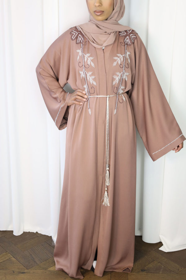 AMANI'S FRENCH ROSE EMBELLISHED OPEN ABAYA 1