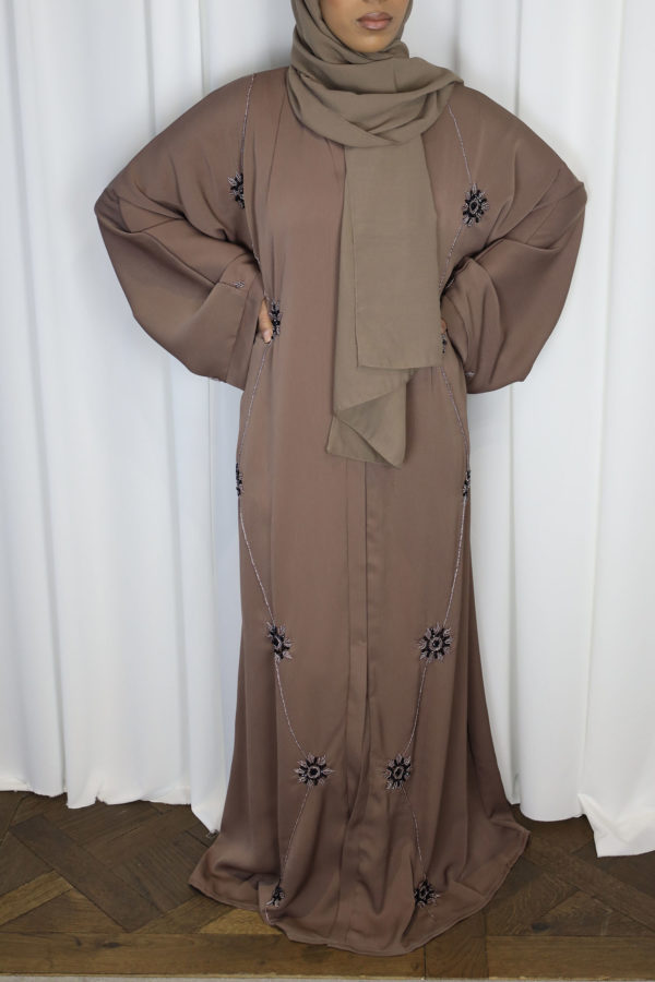 AMANI'S ORCHID SMOKE FLORAL EMBELLISHED OPEN ABAYA 1