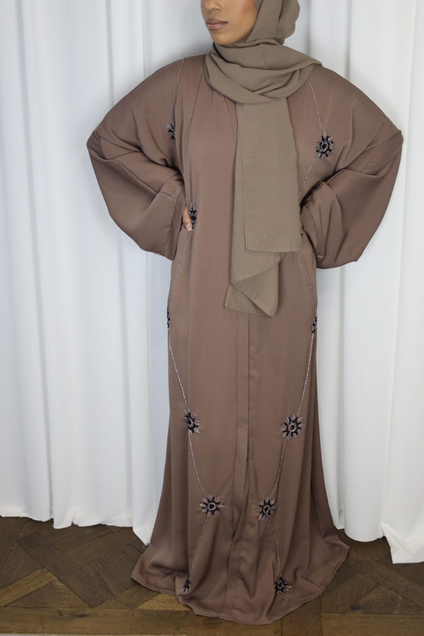 AMANI'S ORCHID SMOKE FLORAL EMBELLISHED OPEN ABAYA 1