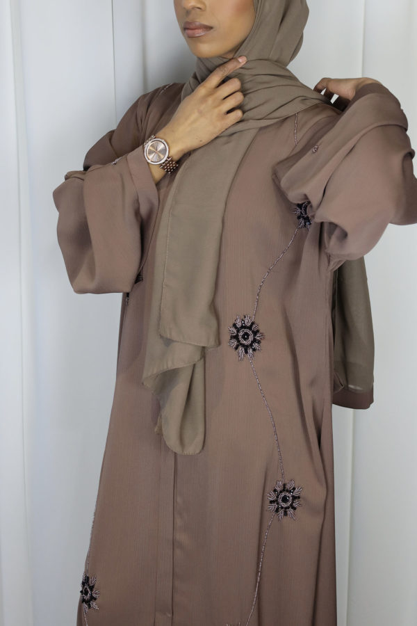 AMANI'S ORCHID SMOKE FLORAL EMBELLISHED OPEN ABAYA 1