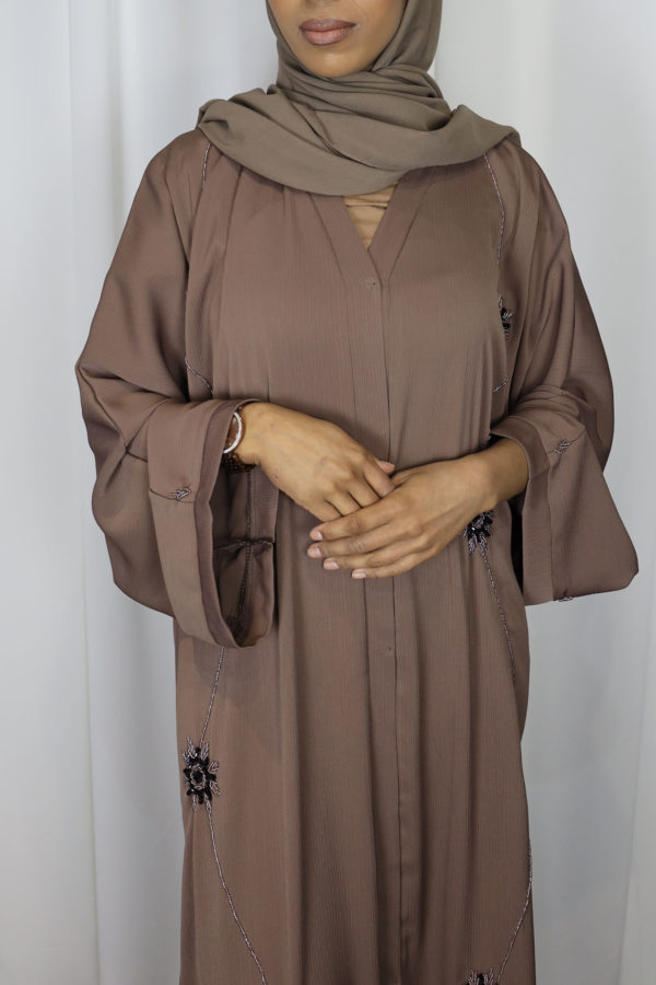 AMANI'S ORCHID SMOKE FLORAL EMBELLISHED OPEN ABAYA 1