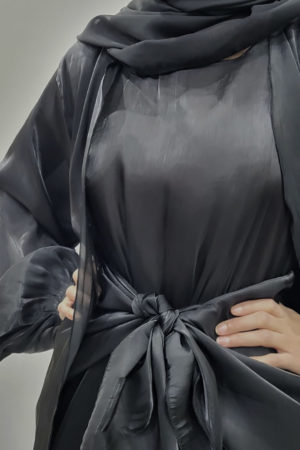 AMANI'S ORGANZA SILK THREE PIECE ABAYA SET - BLACK 1