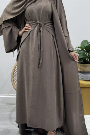 AMANI'S THREE PIECE ABAYA SET - DARK TAUPE 1