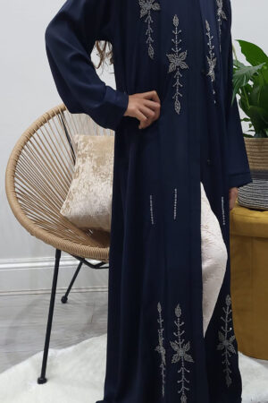 KIDS EXCLUSIVE HANDMADE BEADING OPEN ABAYA - NAVY BLUE 1