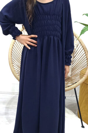 KIDS TWO PIECE JACKET ABAYA WITH BELT - NAVY BLUE 1