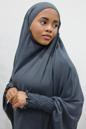 AMANIS ONE PIECE RUCHED CUFFS FULL JILBAB - slate GREY 1