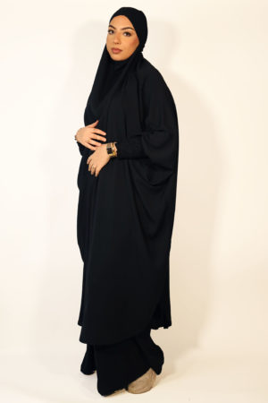 AMANIS TWO PIECE RUCHED CUFFS JILBAB - BLACK 2