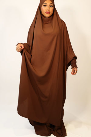 AMANIS TWO PIECE RUCHED CUFFS JILBAB - CHOCOLATE 2