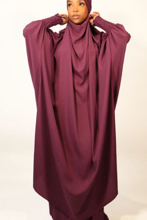 AMANIS TWO PIECE RUCHED CUFFS JILBAB - PLUM 2