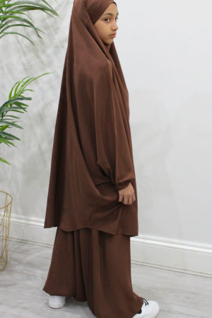 AMANIS GIRLS TWO-PIECE SAROUEL JILBAB - CHOCOLATE 1