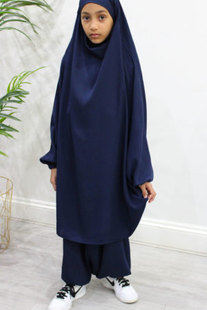 AMANIS GIRLS TWO-PIECE SAROUEL JILBAB - NAVY 1