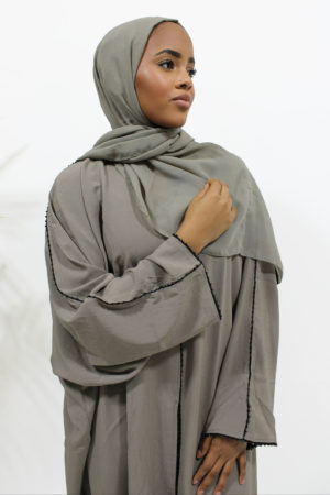 BLACK DETAILED OPEN ABAYA - TAUPE 1