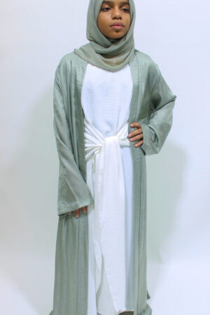 GIRL OPEN JACKET ABAYA SET - SAGE GREEN 1