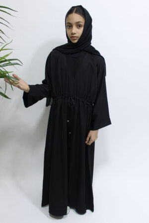 GIRLS BLACK DRAW STRING ABAYA 1