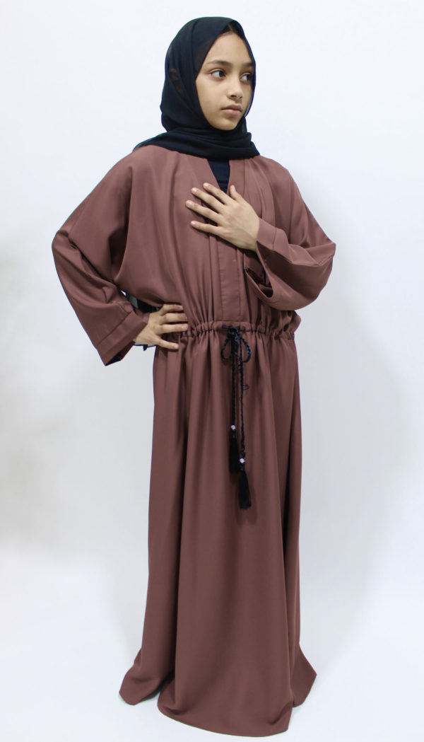 GIRLS DARK BLUSH DRAW STRING ABAYA 1