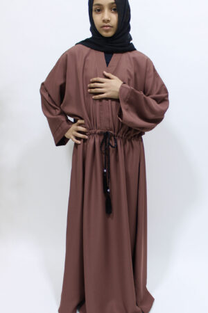 GIRLS DARK BLUSH DRAW STRING ABAYA 1