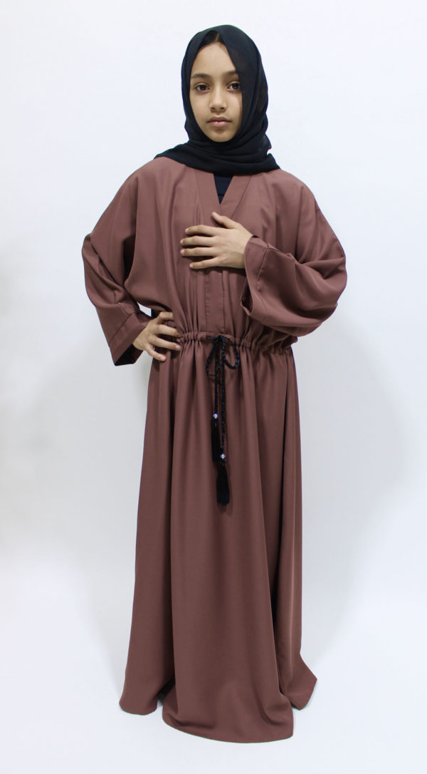 GIRLS DARK BLUSH DRAW STRING ABAYA 1