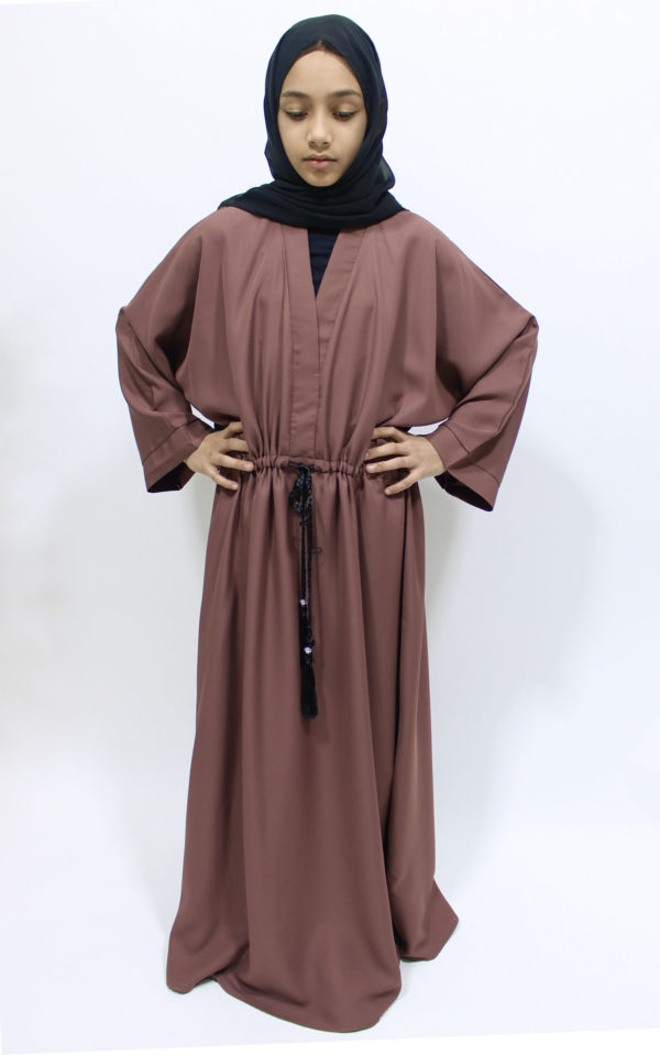 GIRLS DARK BLUSH DRAW STRING ABAYA 1