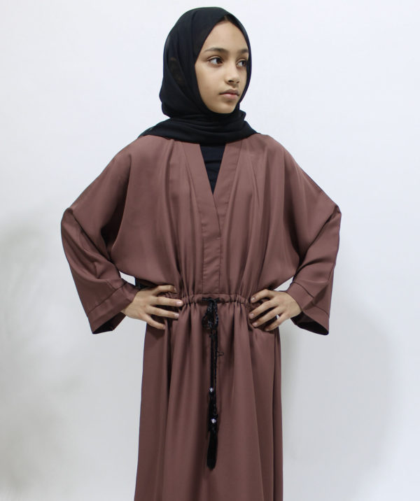 GIRLS DARK BLUSH DRAW STRING ABAYA 1