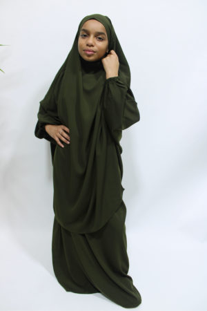 GIRLS JILBAB AND SKIRT SET - OLIVE GREEN 1