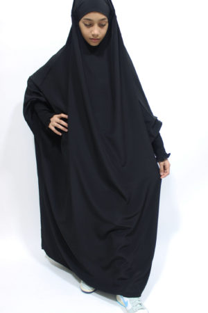 GIRLS RUCHED CUFFS FULL JILBAB - BLACK 1