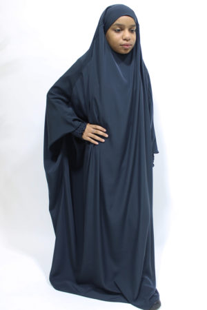 GIRLS RUCHED CUFFS FULL JILBAB - DARK GREY