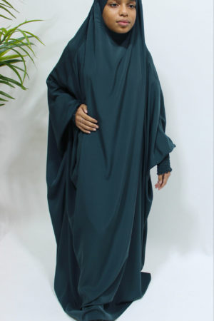 GIRLS RUCHED CUFFS FULL JILBAB - DEEP TEAL 1