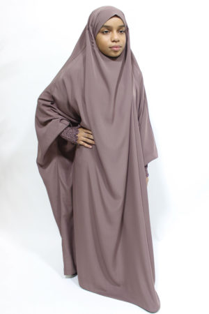 GIRLS RUCHED CUFFS FULL JILBAB - DESERT TAUPE 1