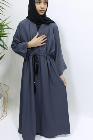 GIRLS SLATE GREY DRAW STRING ABAYA 1