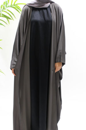 DARK TAUPE OPEN FARASHA ABAYA SET -1