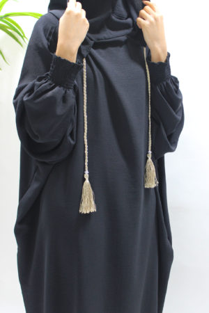 DOUBLE HOODED PRAYER ABAYA WITH POCKETS - BLACK 1