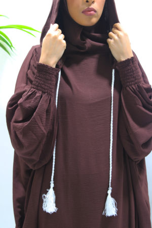 DOUBLE HOODED PRAYER ABAYA WITH POCKETS - BROWN 1