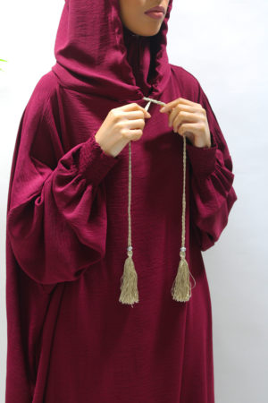 DOUBLE HOODED PRAYER ABAYA WITH POCKETS - BURGENDY 1