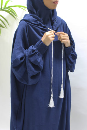 DOUBLE HOODED PRAYER ABAYA WITH POCKETS - NAVY 1