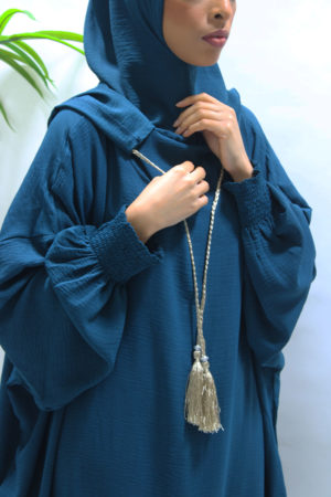 DOUBLE HOODED PRAYER ABAYA WITH POCKETS - TEAL 1