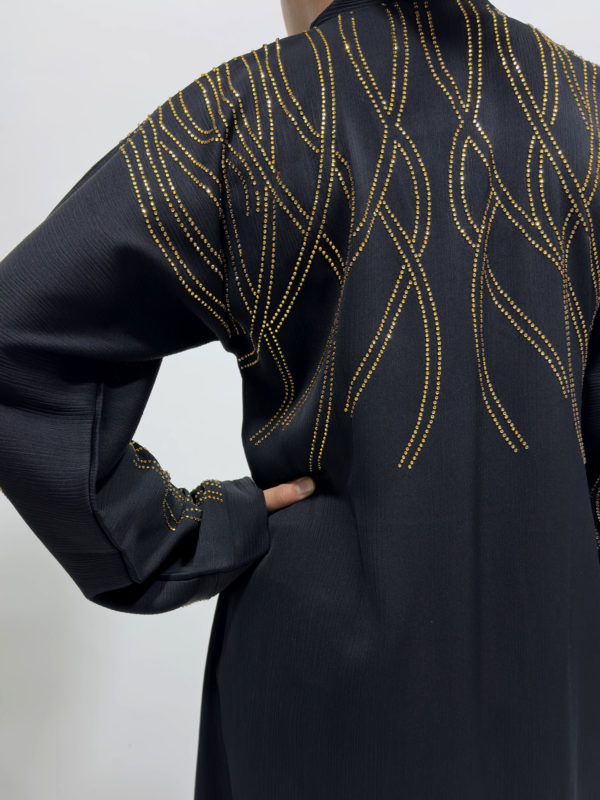 GOLD EMBELLISHED OPEN ABAYA - BLACK 1