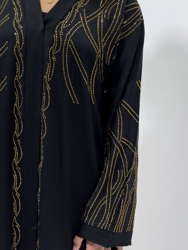 GOLD EMBELLISHED OPEN ABAYA - BLACK 1