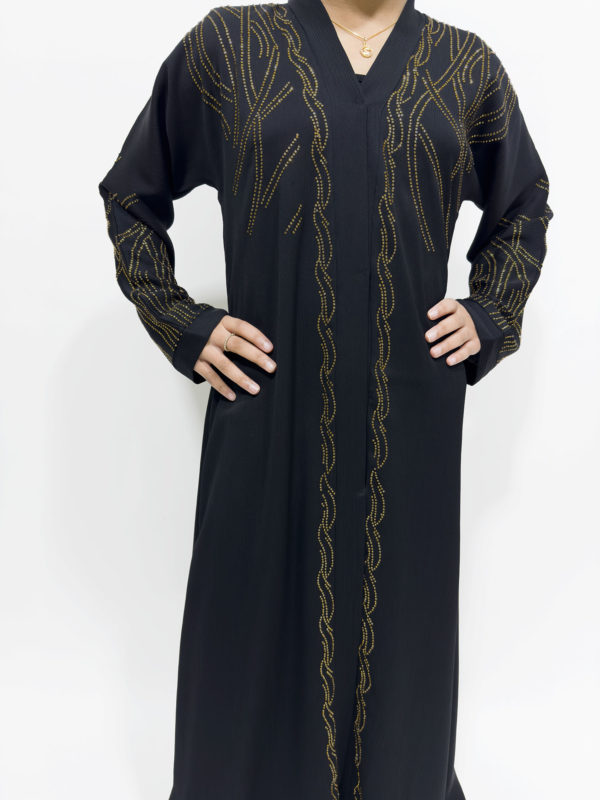 GOLD EMBELLISHED OPEN ABAYA - BLACK 1