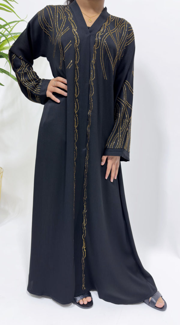 GOLD EMBELLISHED OPEN ABAYA - BLACK 1