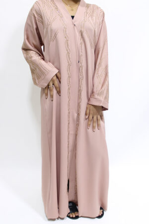 GOLD EMBELLISHED OPEN ABAYA - BLUSH 1