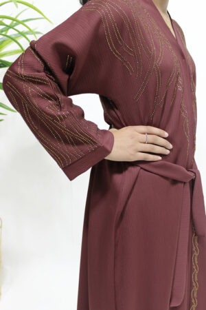 GOLD EMBELLISHED OPEN ABAYA - PLUM 1