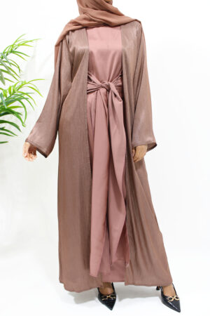 OPEN JACKET ABAYA WITH MATCHING INNER DRESS - ROSEWOOD 1